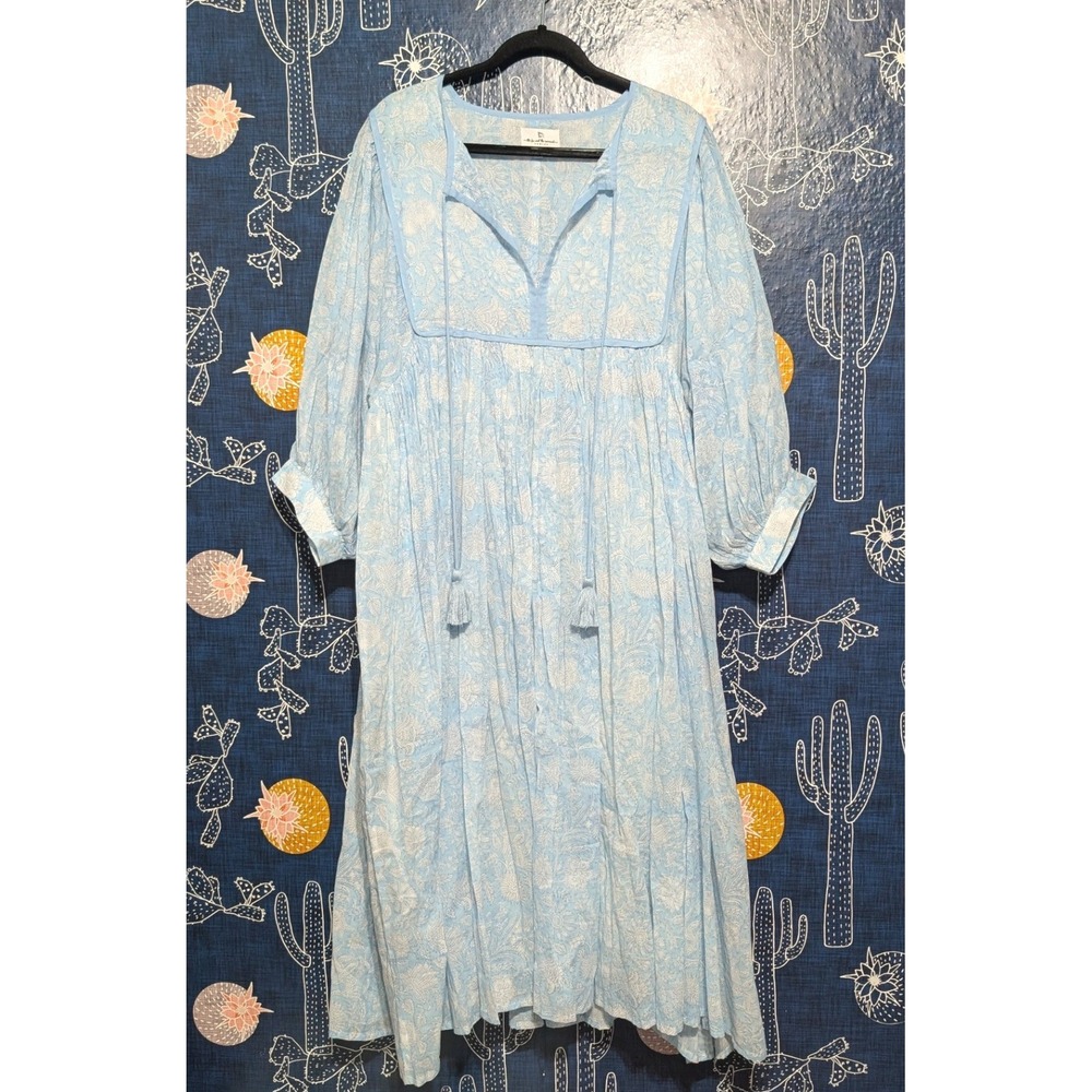 The Fox and the Mermaid Cotton Floral Print Midi Dress Blue Women's Size XL - Picture 3 of 10